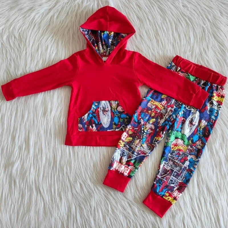 Rotes Langarm-Taschenshirt Hose Kinder Boutique Hoodie Outfit