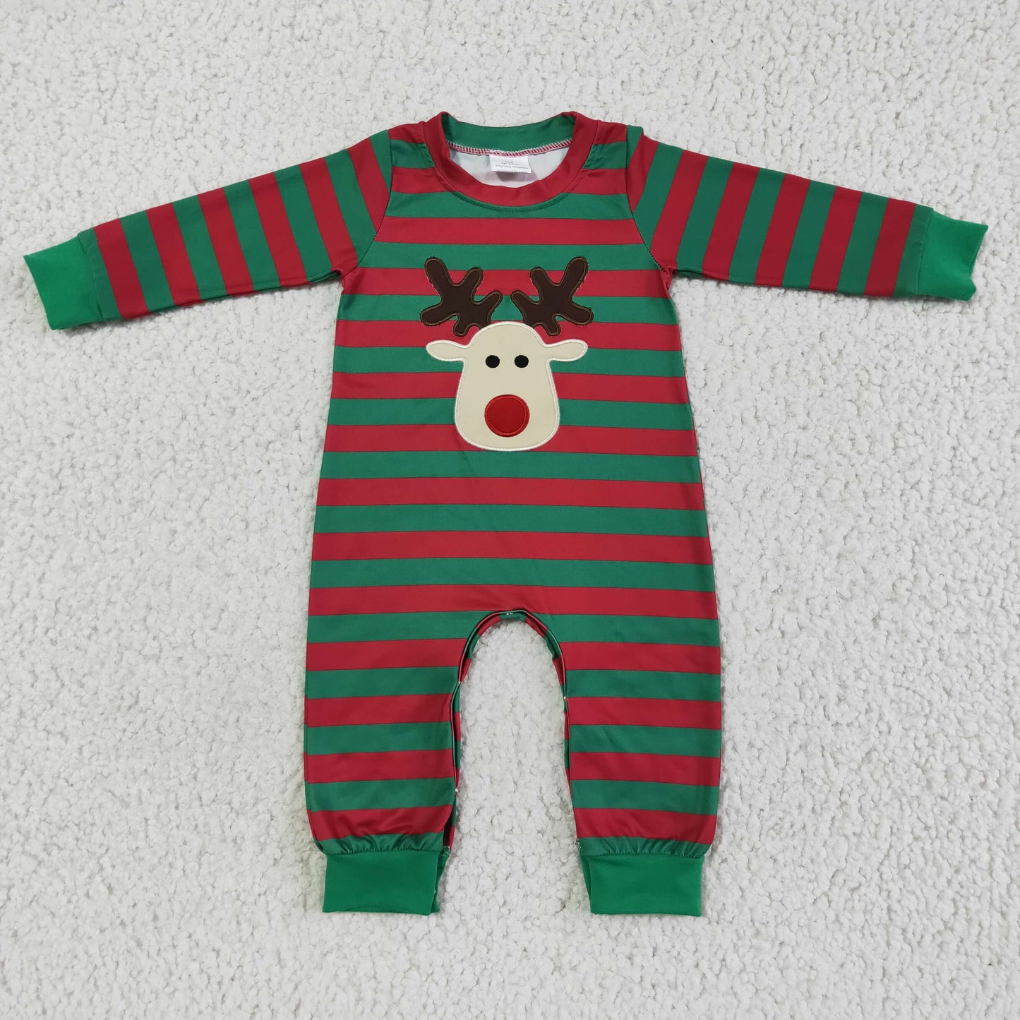 Rot-grün gestreifter Rentier-Bestickung Jungen-Weihnachts-Strampler