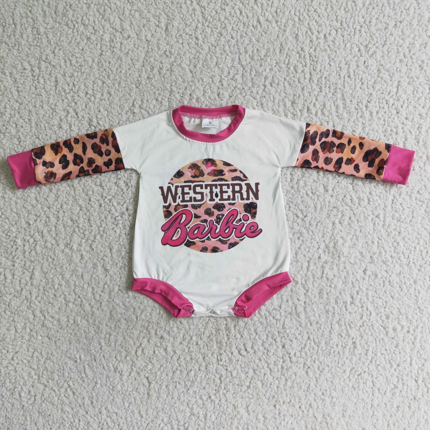 Heißrosa Leoparden-Langarm-Party-Baby-Western-Strampler