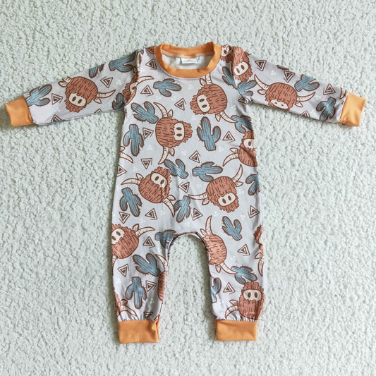 Hochlandrind Kaktus Langarm Strampler braun Baby Jungen