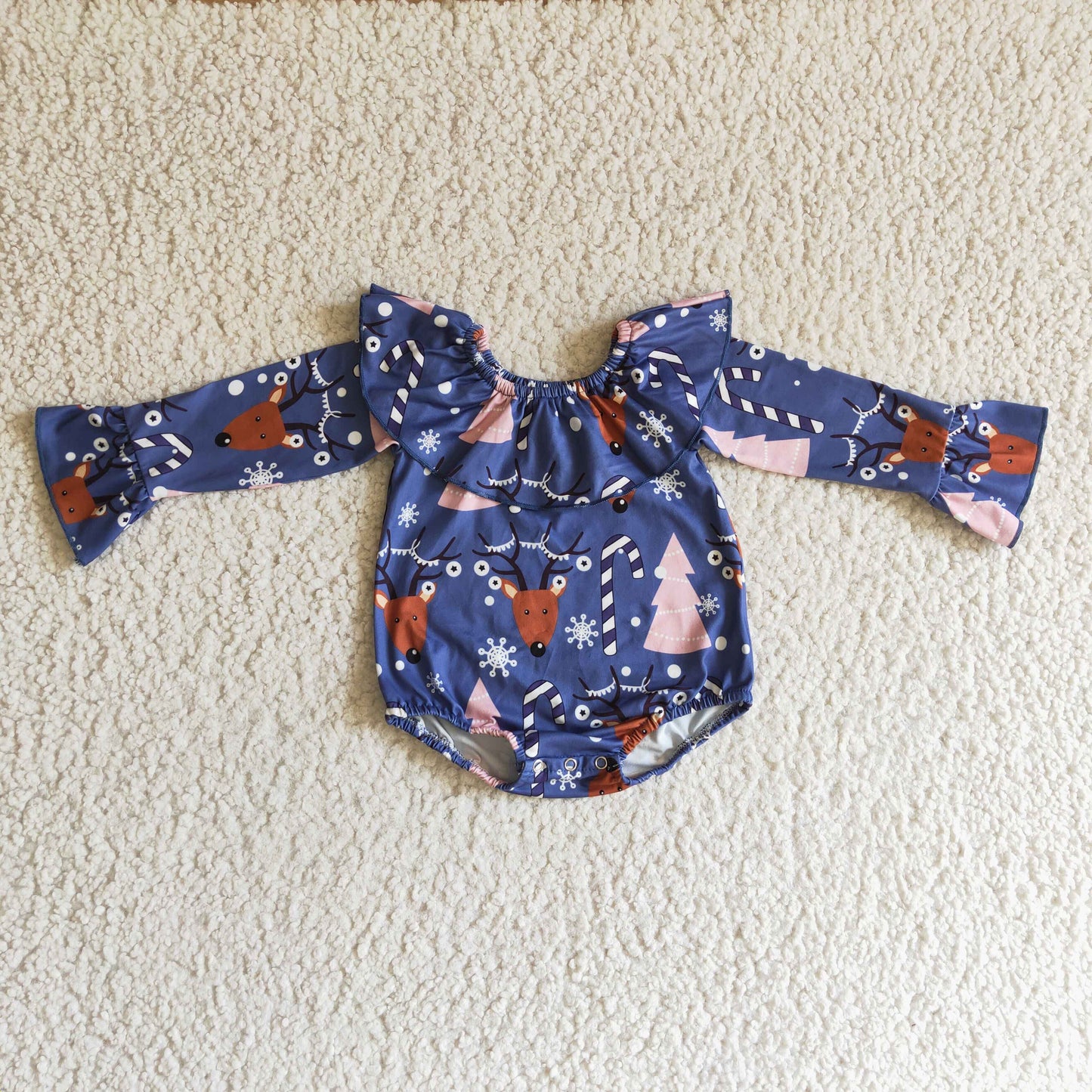 Hirschbaumdruck Langarm Strampler für Baby Mädchen zu Weihnachten