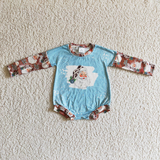 Türkiser Weihnachtsstrampler für Baby-Mädchen mit Santa-Kuh-Print im Western-Stil
