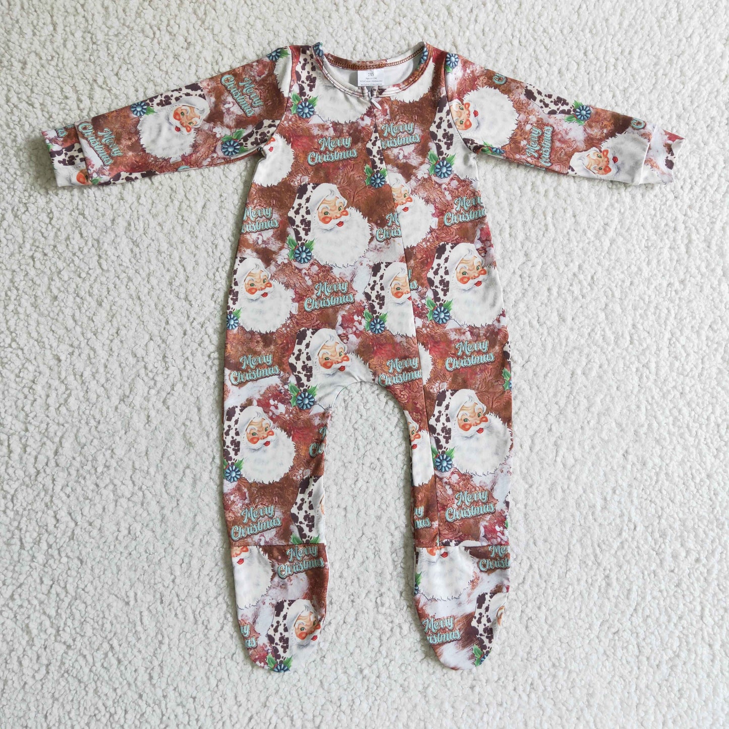 Kuh Türkis Weihnachtsmann Baby Weihnachts-Overall mit Reißverschluss und Füßen