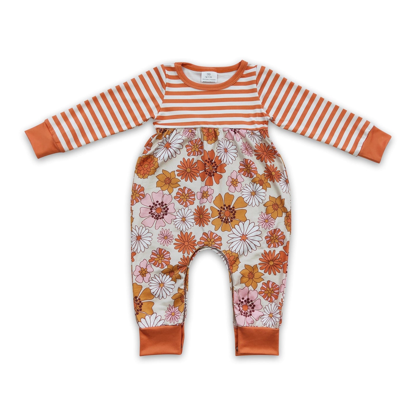 Gestreifter langärmeliger Strampler mit Blumenmuster für Baby-Mädchen, Herbst