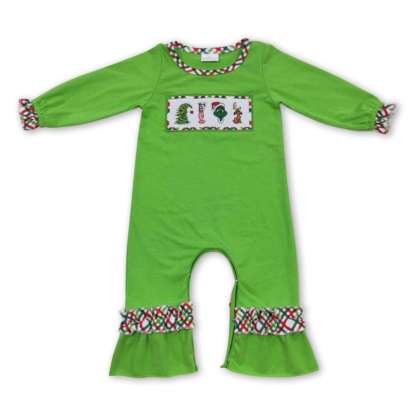 Grüner Strampler mit langen Ärmeln und Rüschen für Baby-Mädchen zu Weihnachten