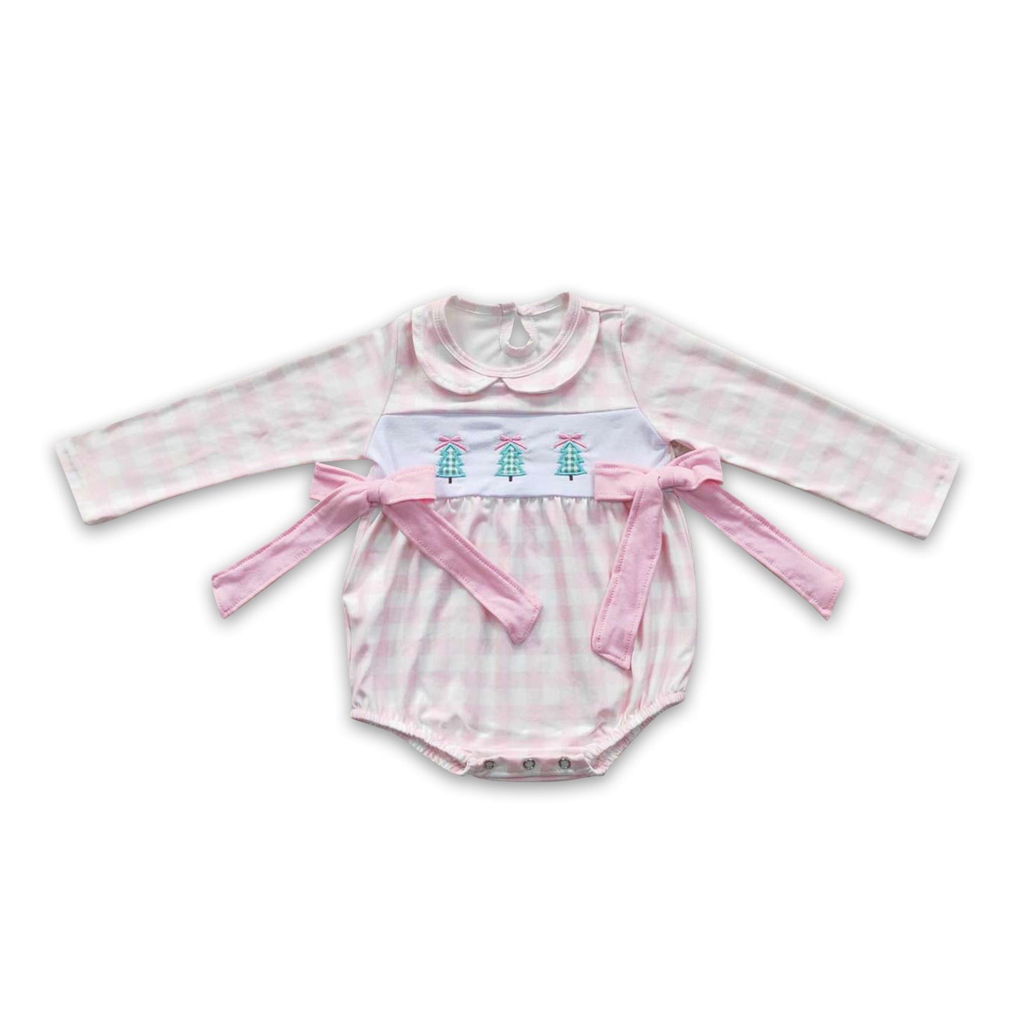 Rosa karierter Weihnachtsbaum Strampler für Baby Mädchen
