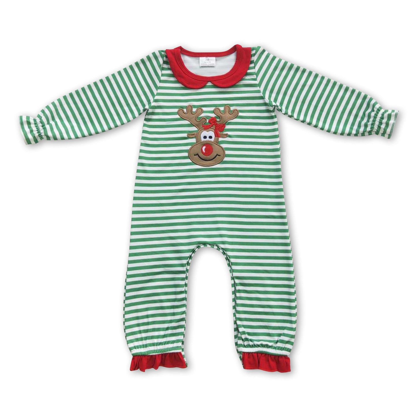 Rentier grün gestreift Langarm Baby-Mädchen Weihnachts-Strampler