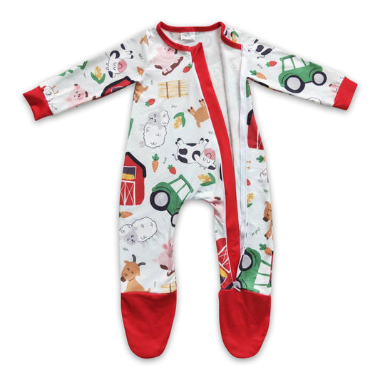 Cow pig sheep chicken baby boy zipper farm romper