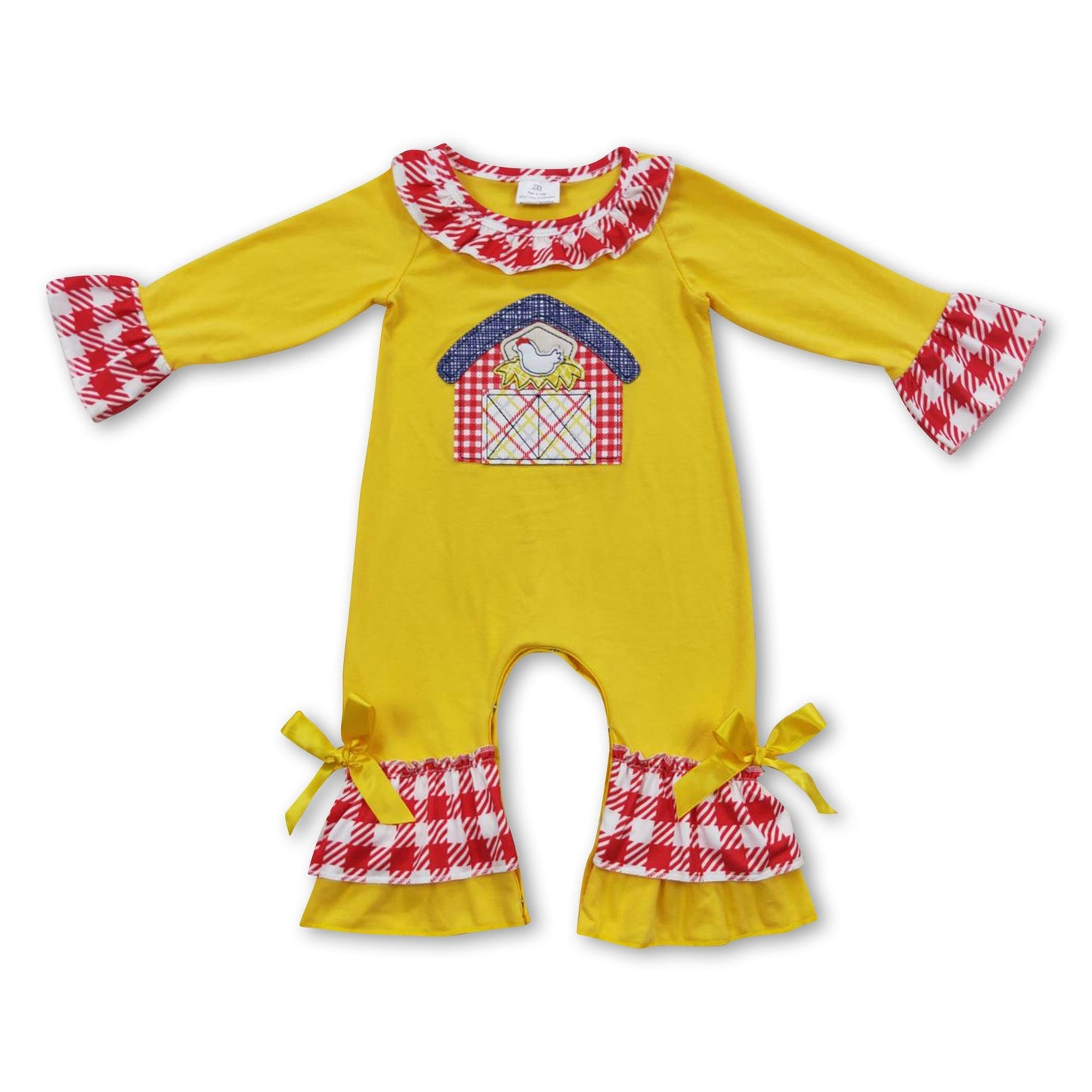 Langarm-Strampler für Baby-Mädchen mit Rüschen und Hühnerfarm-Motiv
