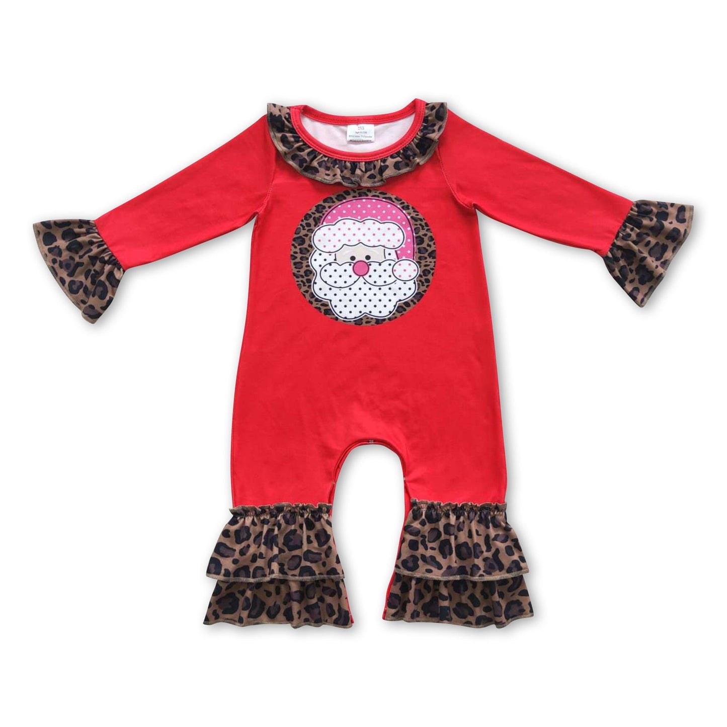 Weihnachtlicher Leoparden-Strampler mit Rüschen für Baby-Mädchen