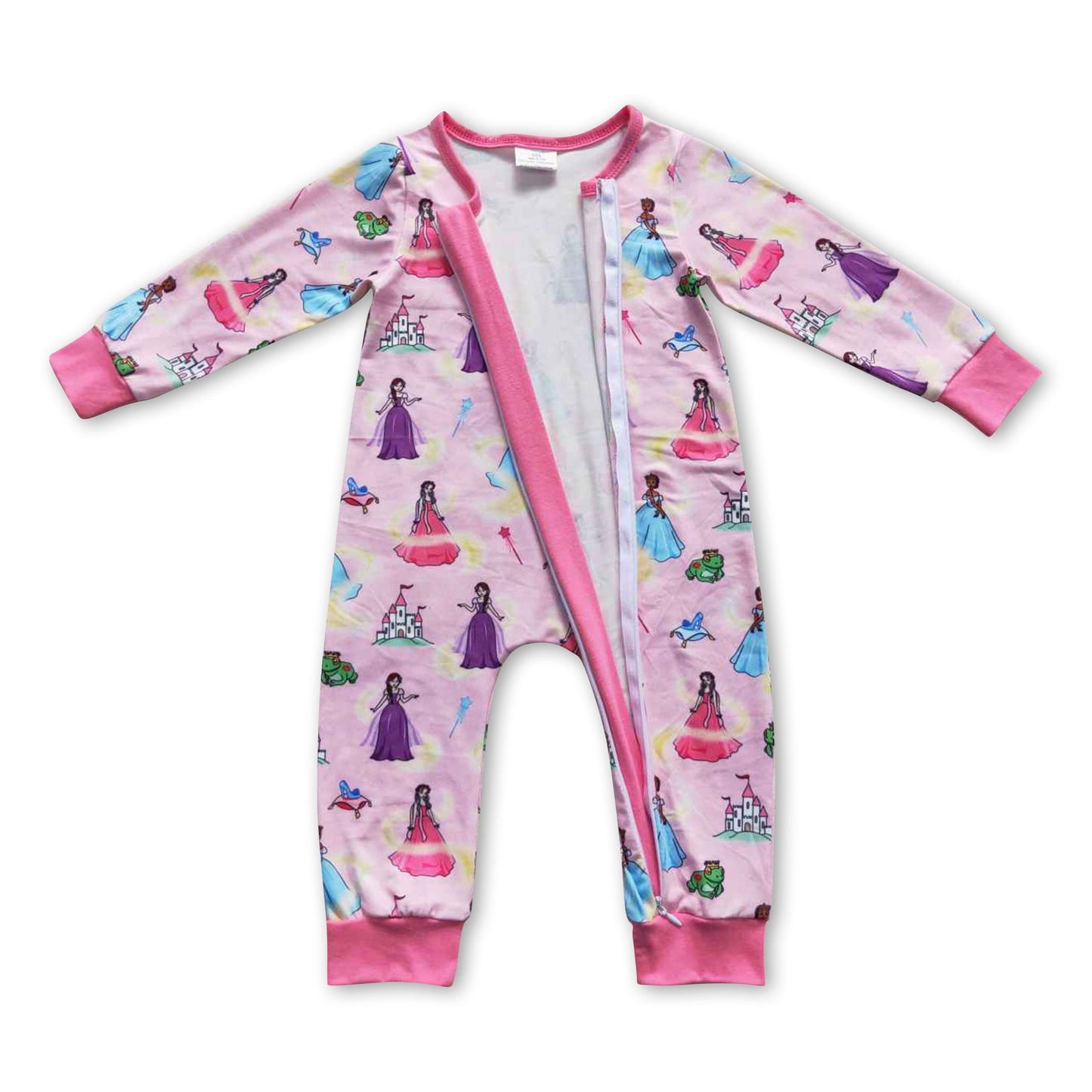 Rosa Langarm-Strampler für Baby-Mädchen mit Reißverschluss, Prinzessinnen-Stil