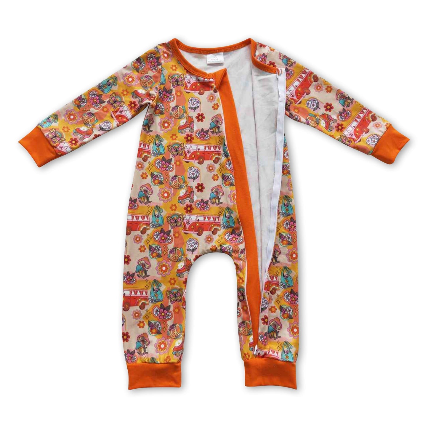 Strampler für Baby-Mädchen, langärmlig, mit Blumenmuster, Rollschuhen und Reißverschluss