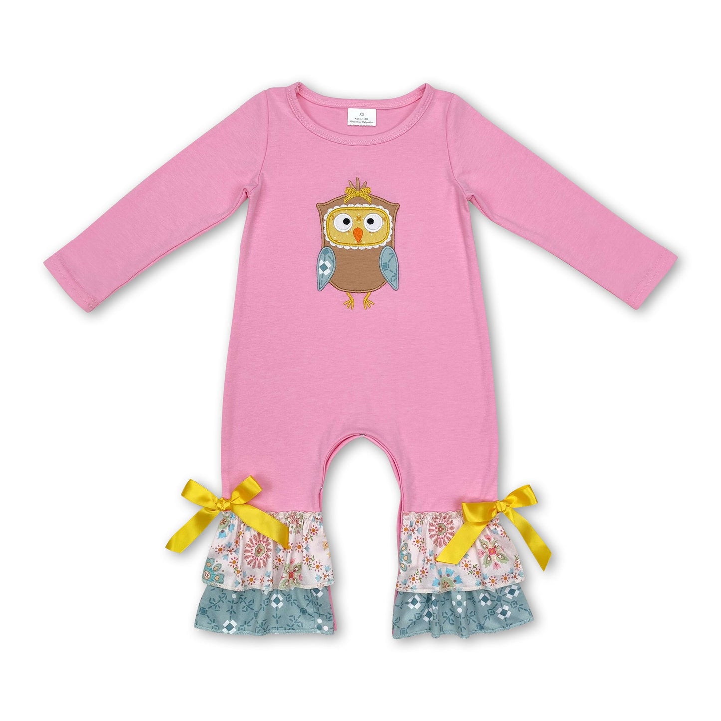 Rosa Eulen-Strampler mit Rüschen für Baby-Mädchen