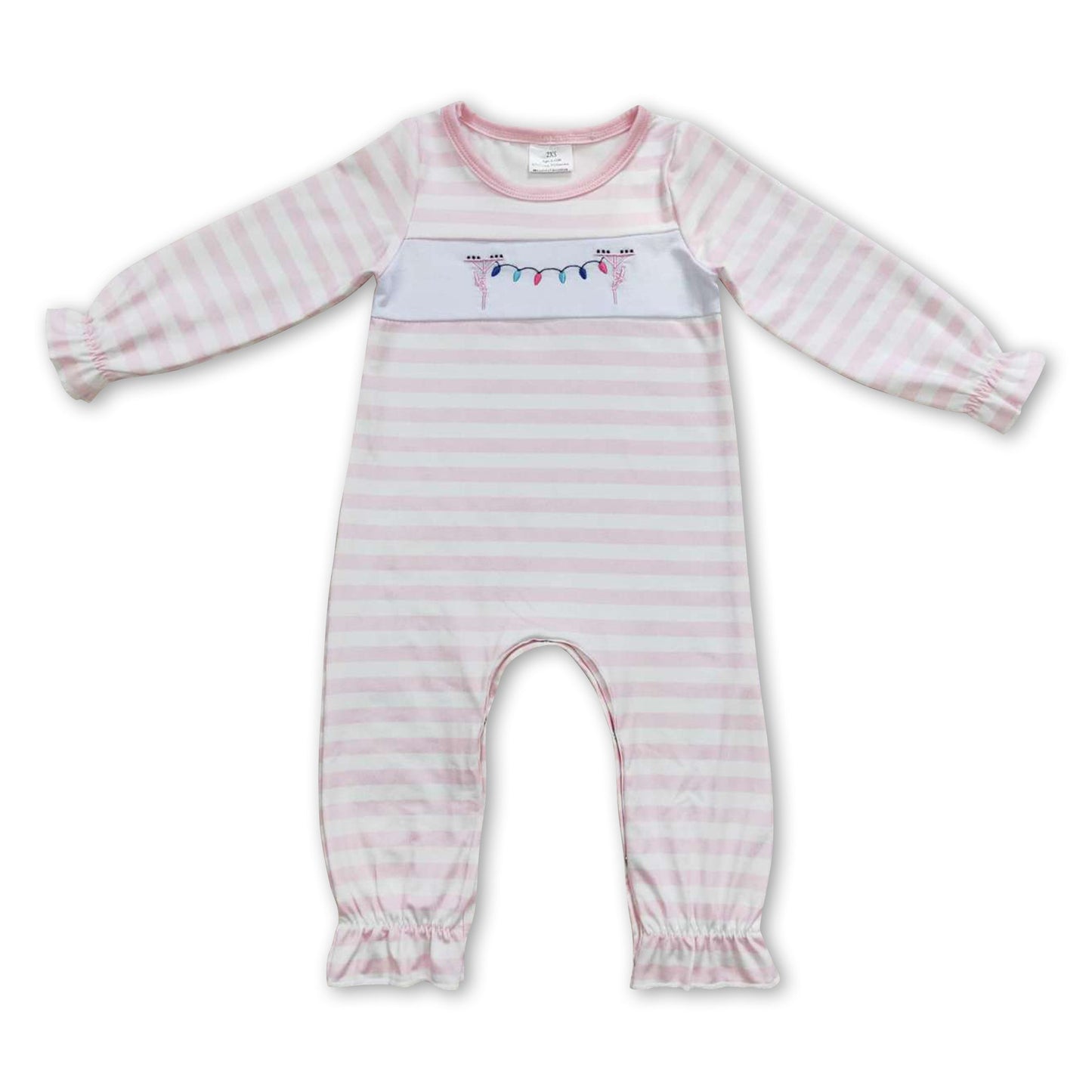 Weihnachtsbeleuchtung rosa gestreifter Baby-Strampler für Mädchen