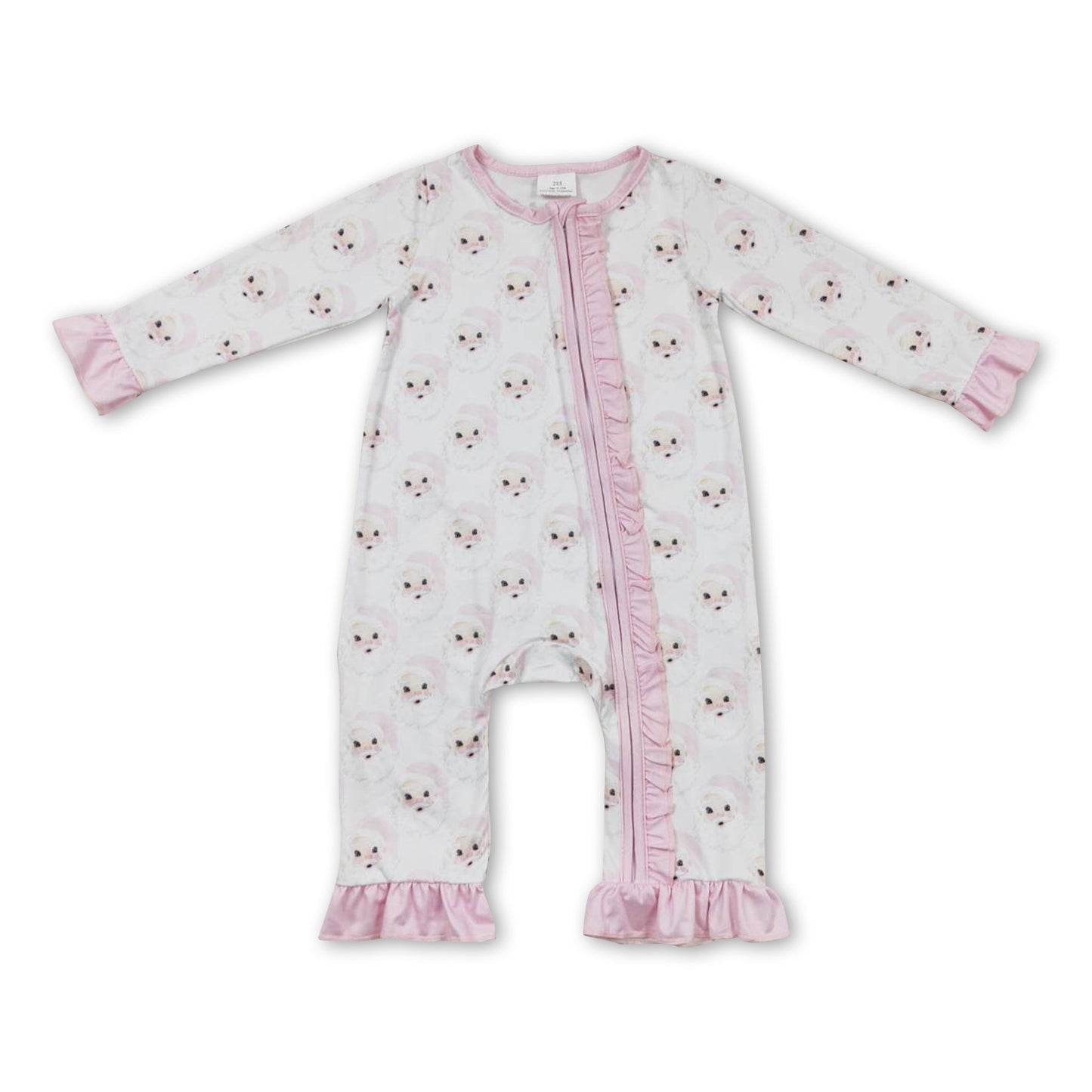 Pinke Weihnachtsstrampler für kleine Mädchen mit Rüschen und Reißverschluss
