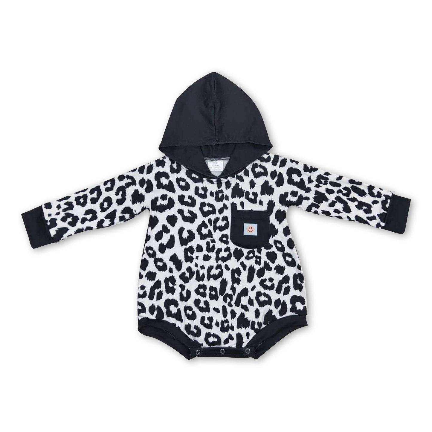 Leopard Langarm Strampler mit lächelnder Tasche und Kapuze