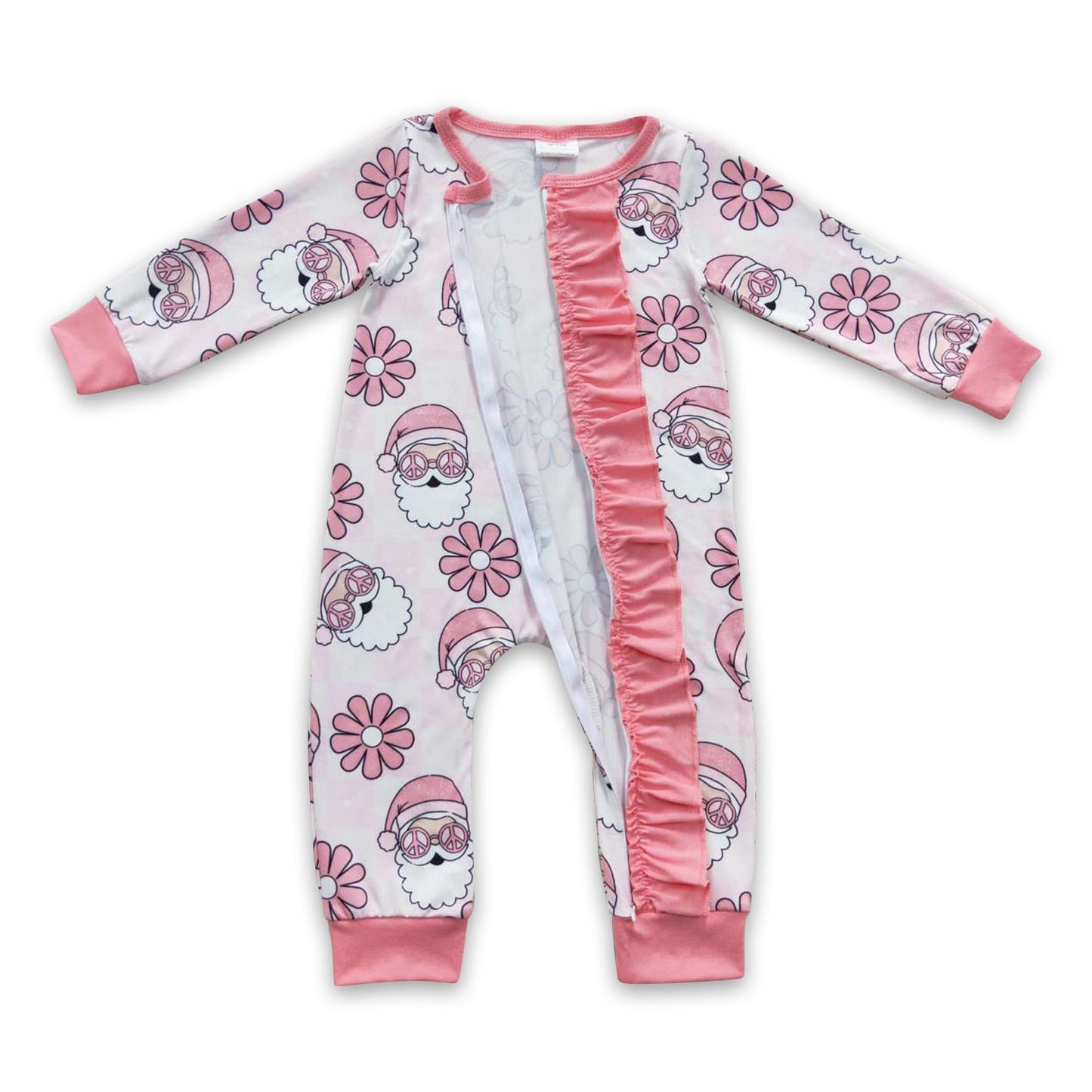 Rosa Santa Blumenmuster Groovy Baby Mädchen Weihnachtsreißverschluss-Strampler