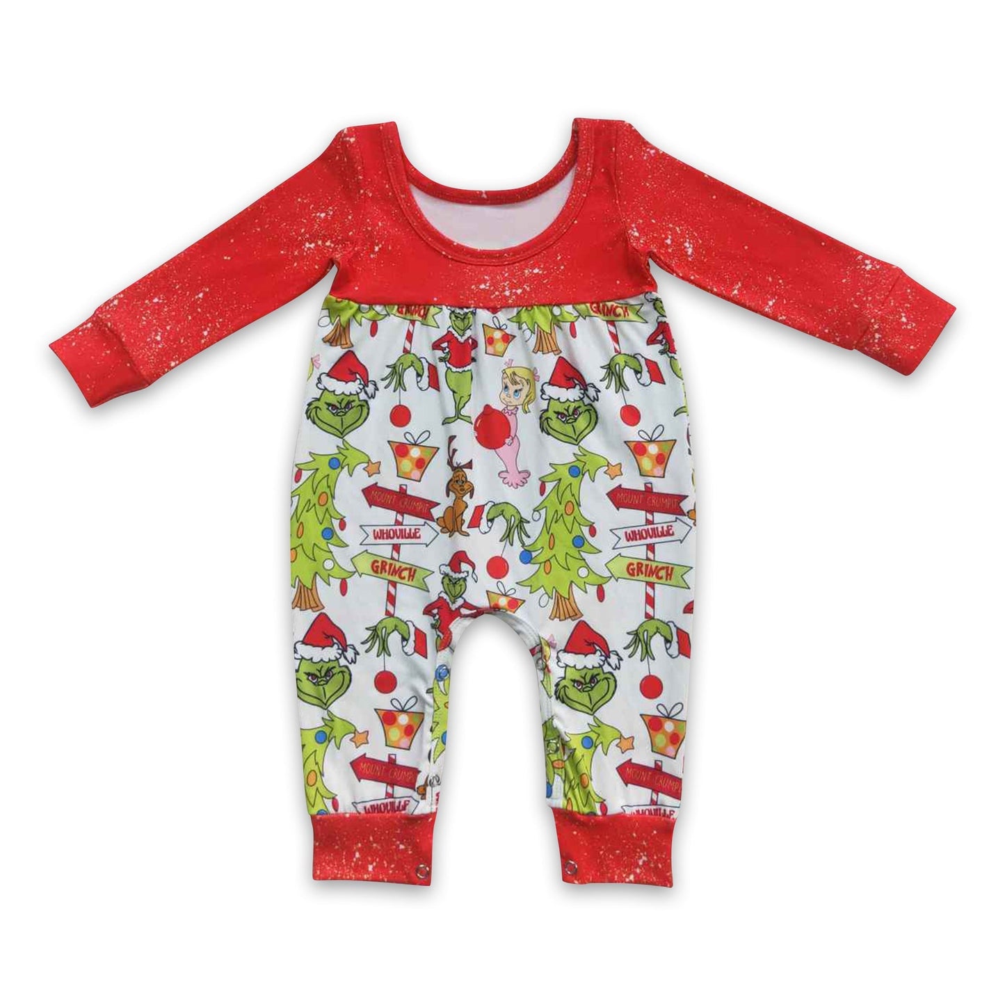 Roter langärmliger, grün Geschenke-Strampler für Baby-Mädchen zu Weihnachten