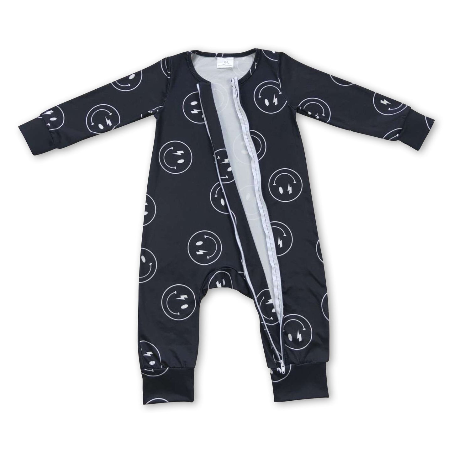 Schwarzer Strampler für Babys und Kinder mit langen Ärmeln und Reißverschluss
