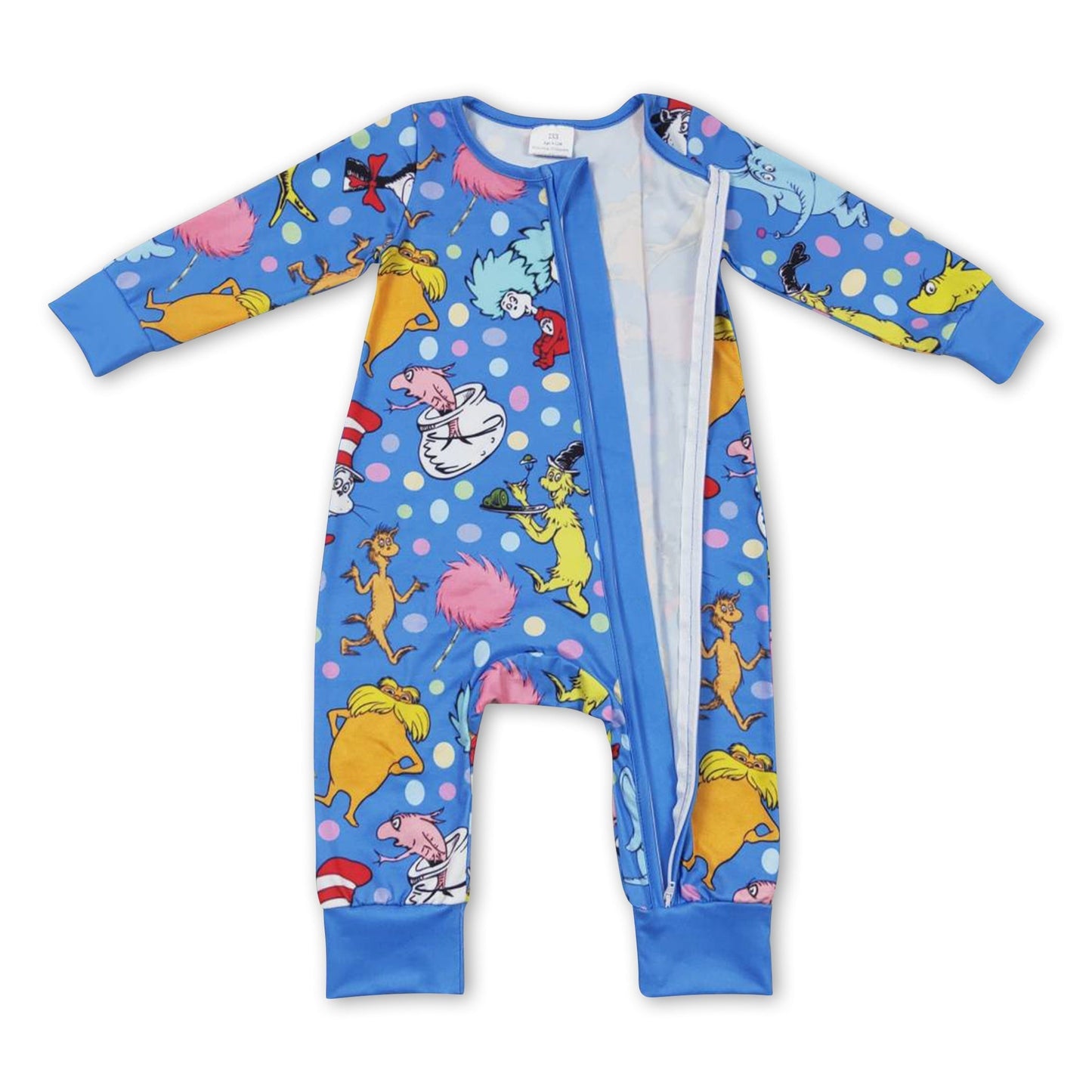 Blauer Katze Elefant Langarm Baby-Overall mit Reißverschluss
