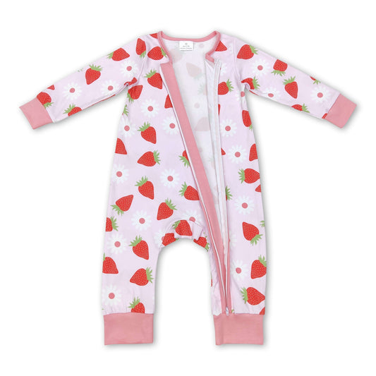 Erdbeer-Blumen-Strampler für Baby-Mädchen mit Reißverschluss für den Frühling