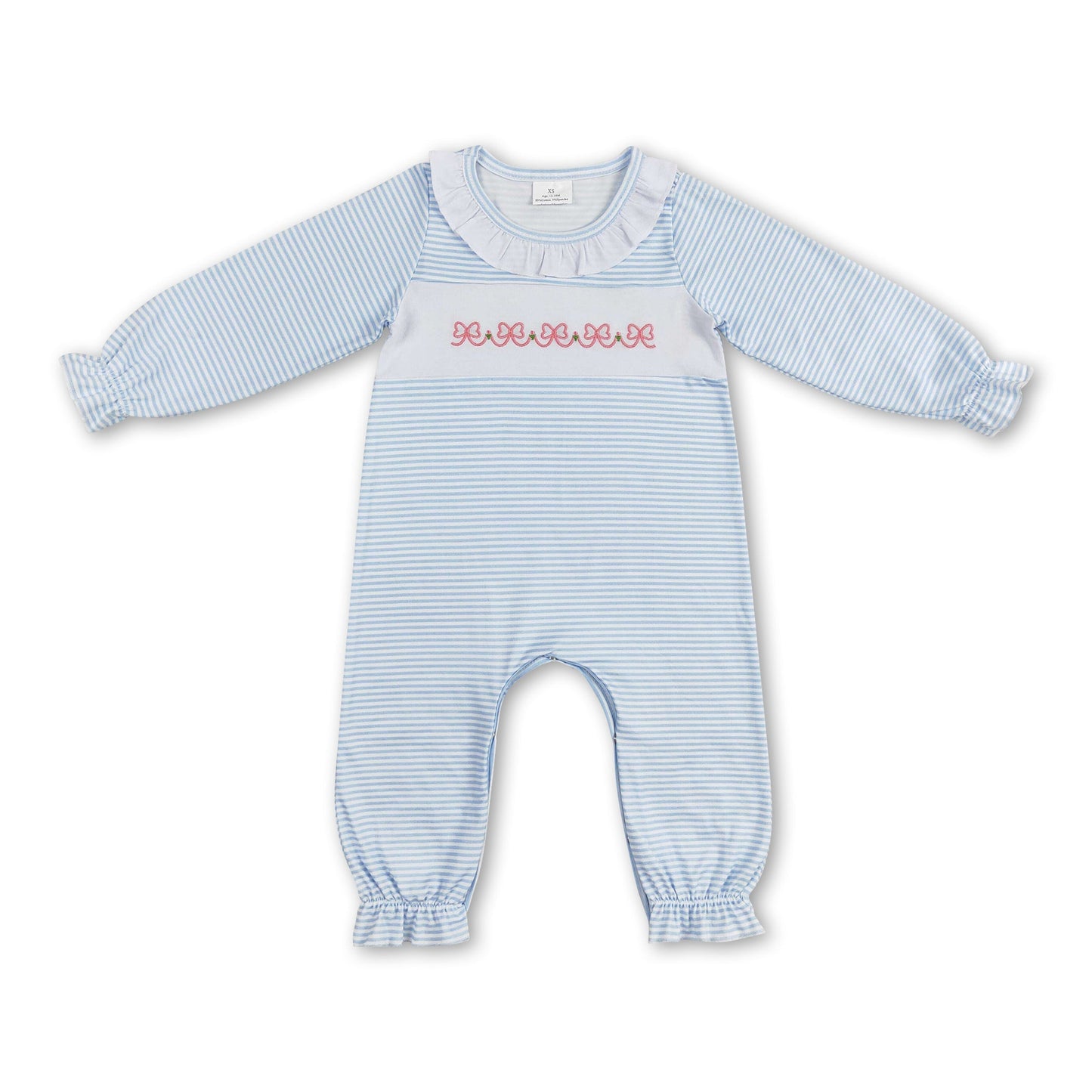 Langarm gestreifter Strampler mit Schleife für Baby-Mädchen, Herbst