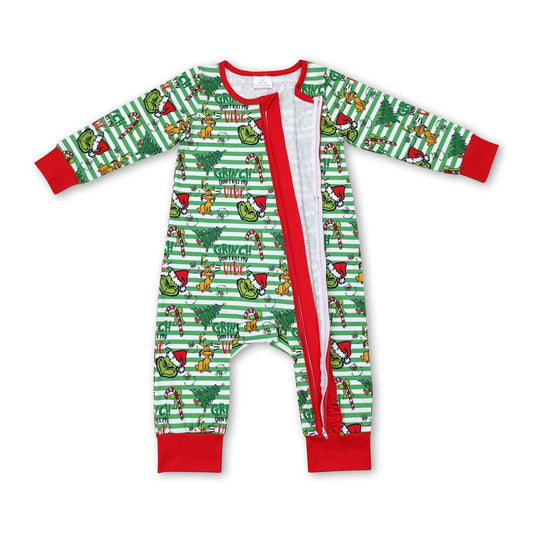 Gestreifter grüner Strampler mit Reißverschluss für Baby-Mädchen zu Weihnachten