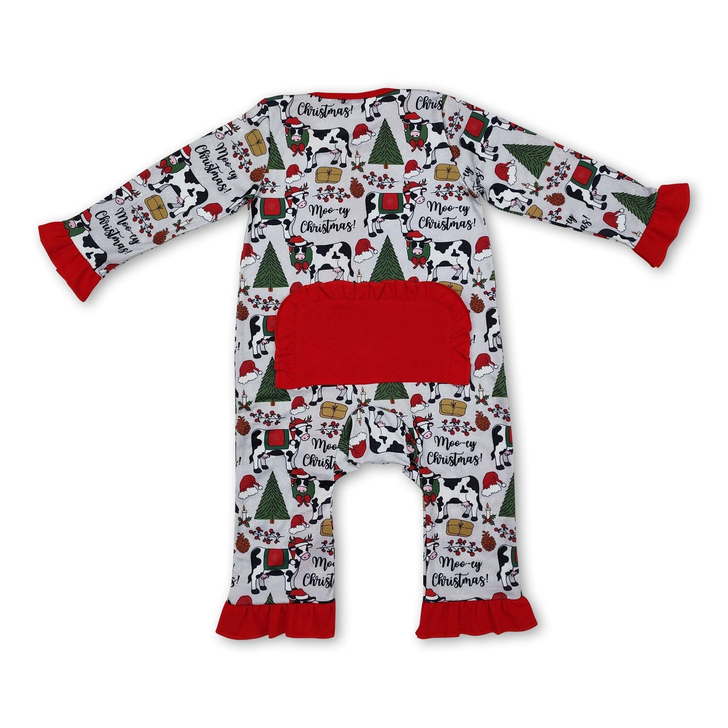 Langarm Weihnachtsbaum Kühe Baby Mädchen Reißverschluss Strampler
