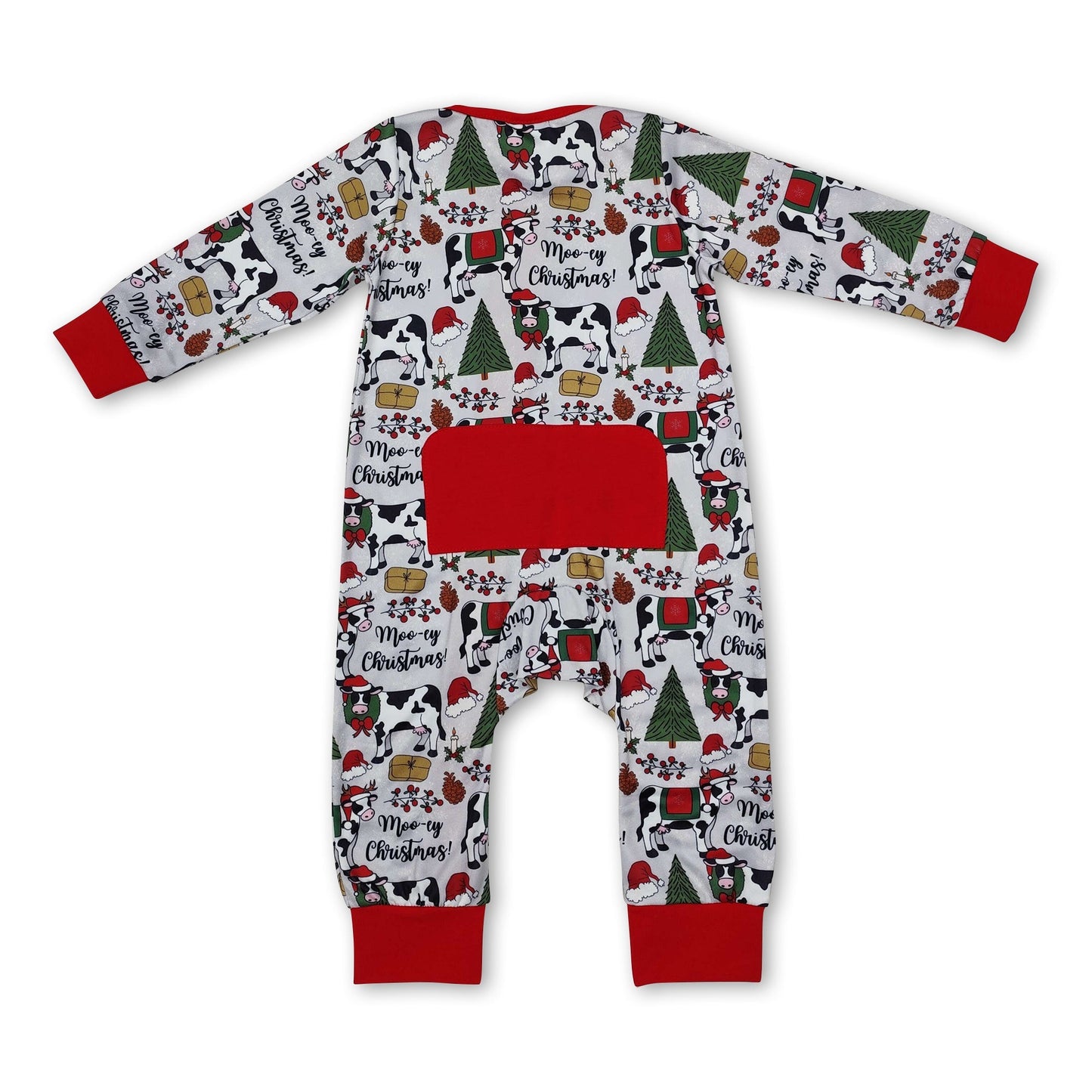Langarm-Weihnachtsbaum-Kühe-Baby-Strampler mit Reißverschluss