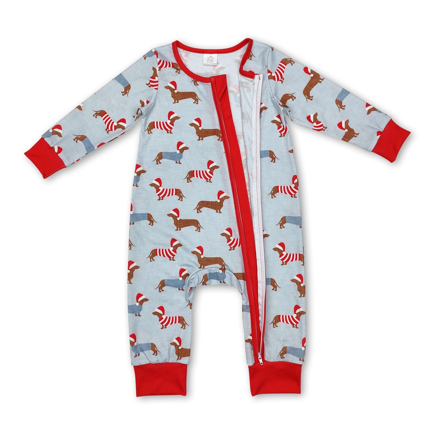 Langarm Hunde Baby Jungen Weihnachts Reißverschluss Strampler