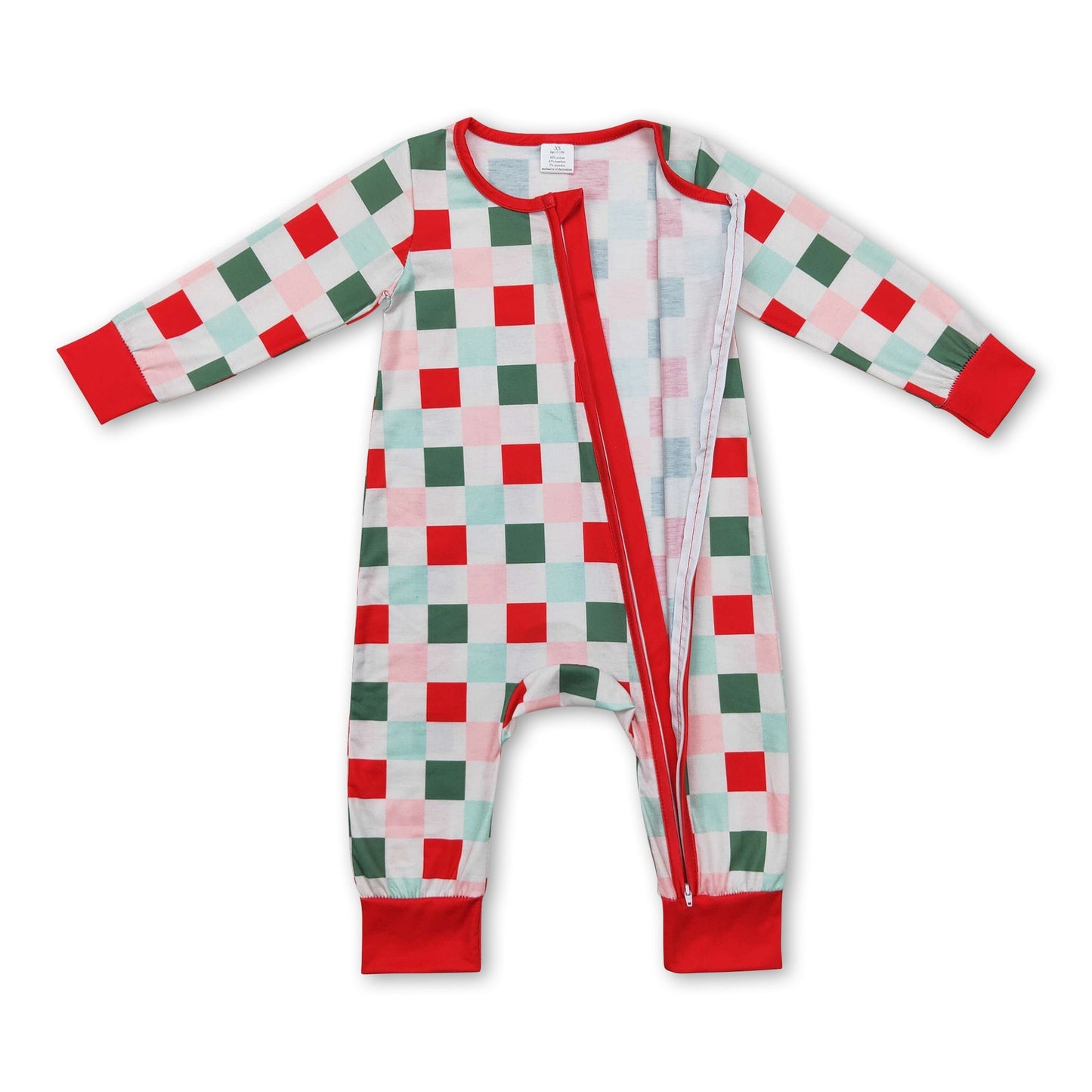 Rot grün karierter Baby Kinder Weihnachtsreißverschluss Strampler