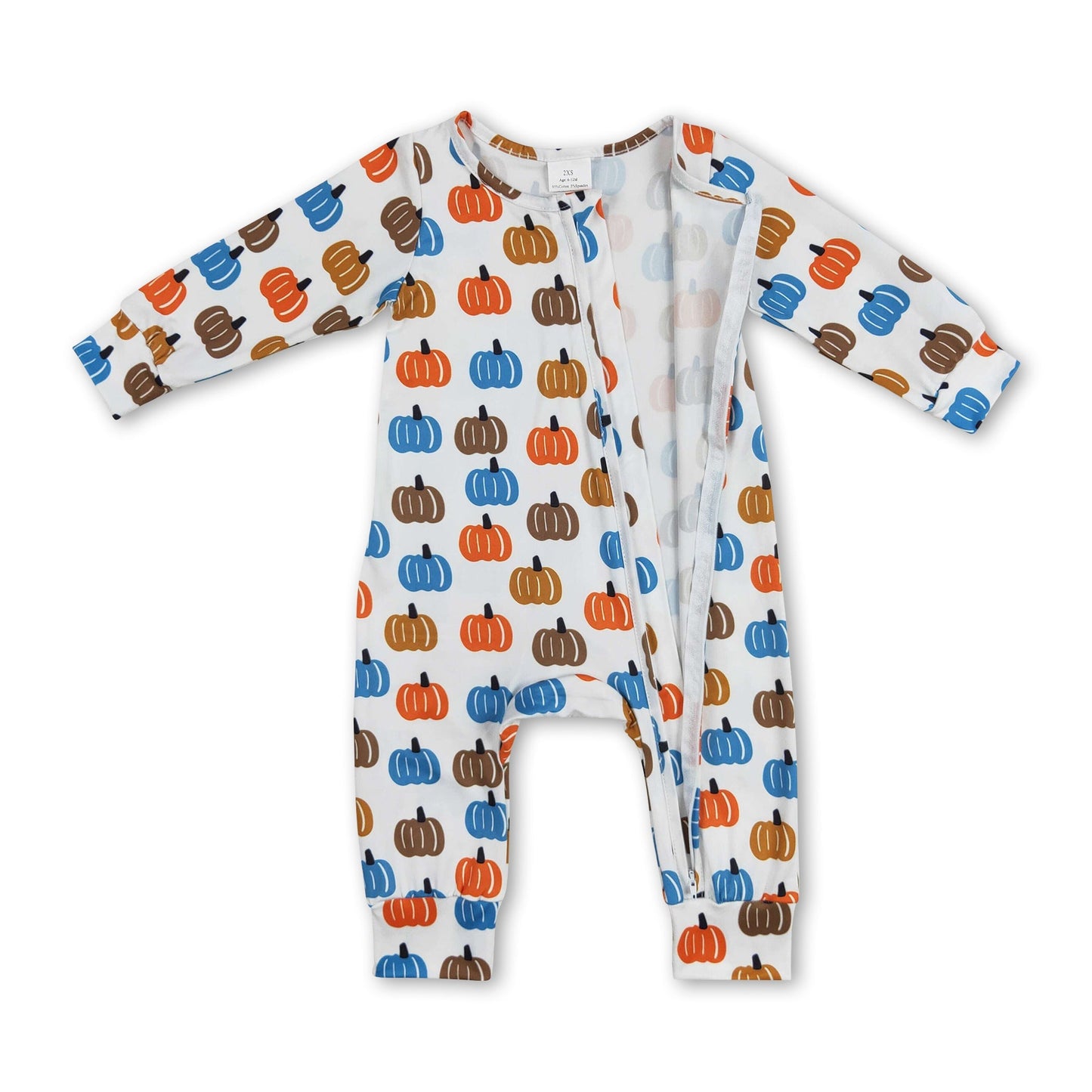Blauer Kürbis langärmeliger Baby Jungen Reißverschluss Herbststrampler
