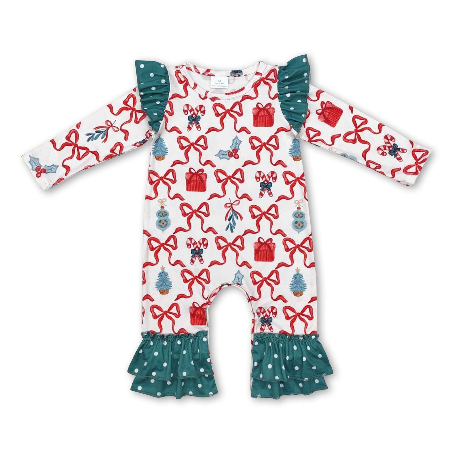 Gepunkteter Strampler mit Schleife für Baby-Mädchen, Rüschen, Weihnachten