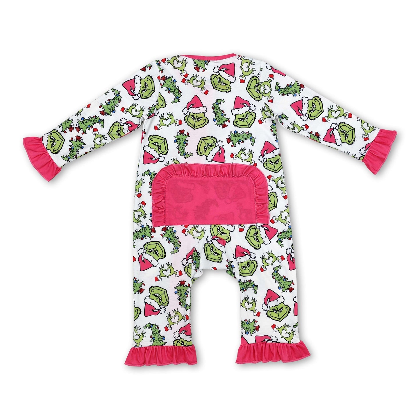 Pink-grüner Christbaum-Strampler für Baby-Mädchen mit Reißverschluss