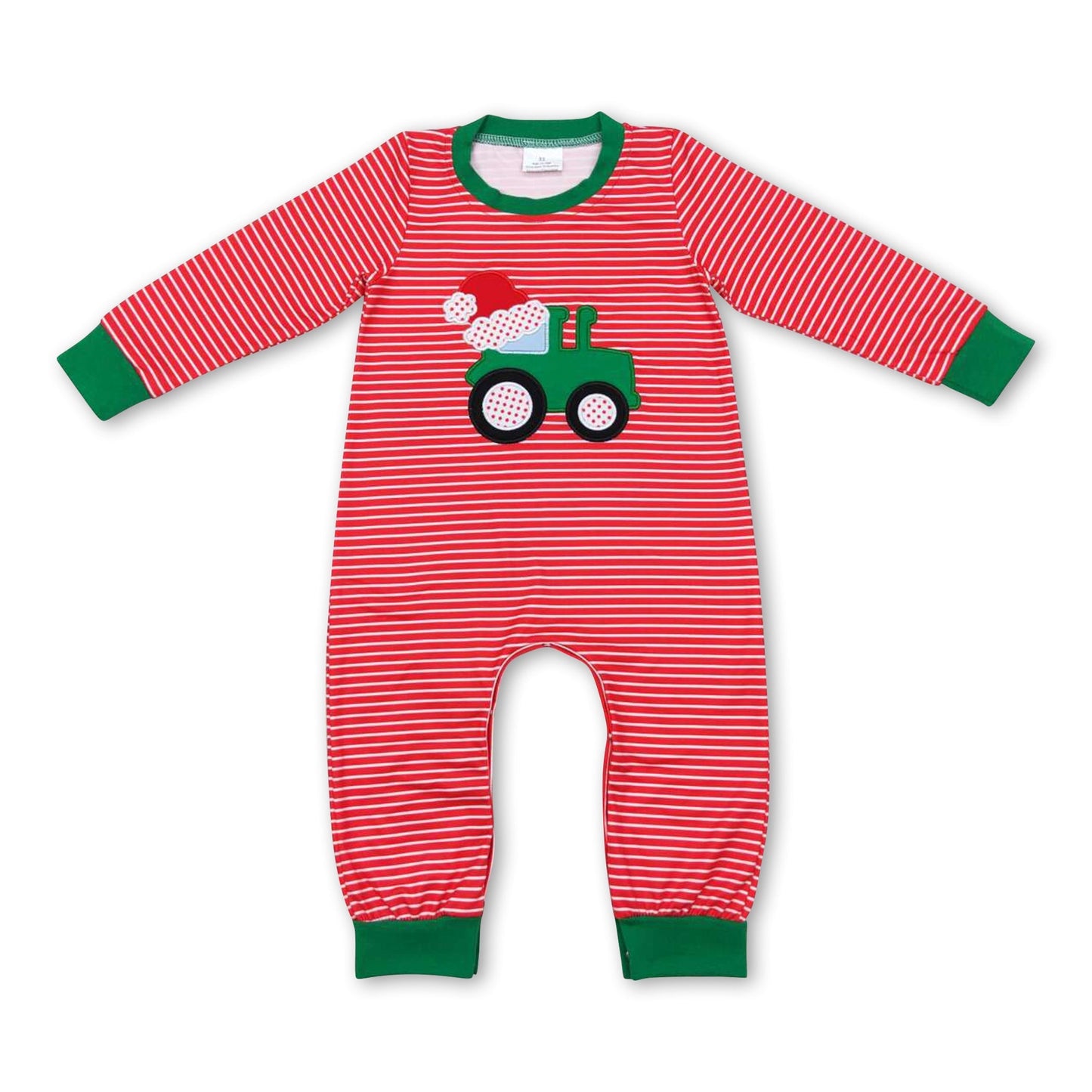 Roter Weihnachtsstrampler für Babys mit Weihnachtsmann-Truck und Streifen