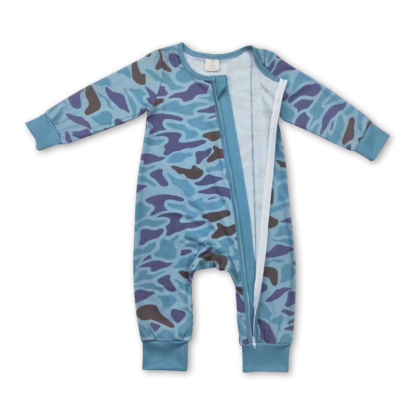 Baby Strampler mit Reißverschluss, hellgrüne Tarnmuster, lange Ärmel