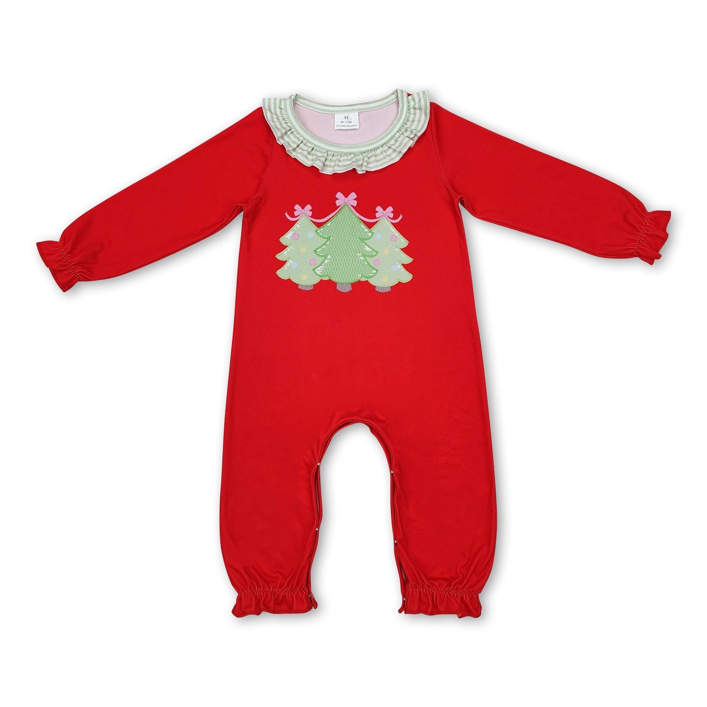 Rot gestreifter Langarm-Weihnachtsbaum-Strampler für Baby-Mädchen