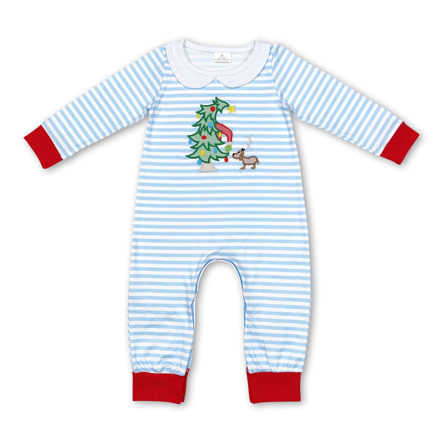 Hellblauer gestreifter Weihnachtsbaum-Strampler für Baby-Jungen