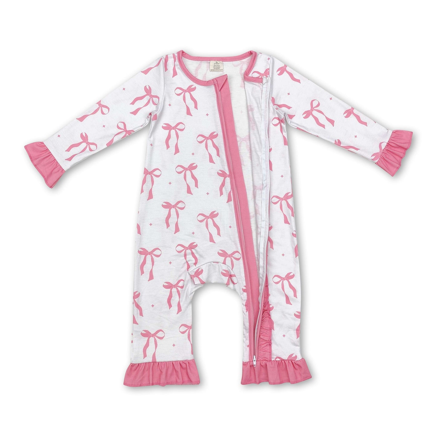 Langarm-Strampler für Baby-Mädchen mit Reißverschluss und rosa Schleife