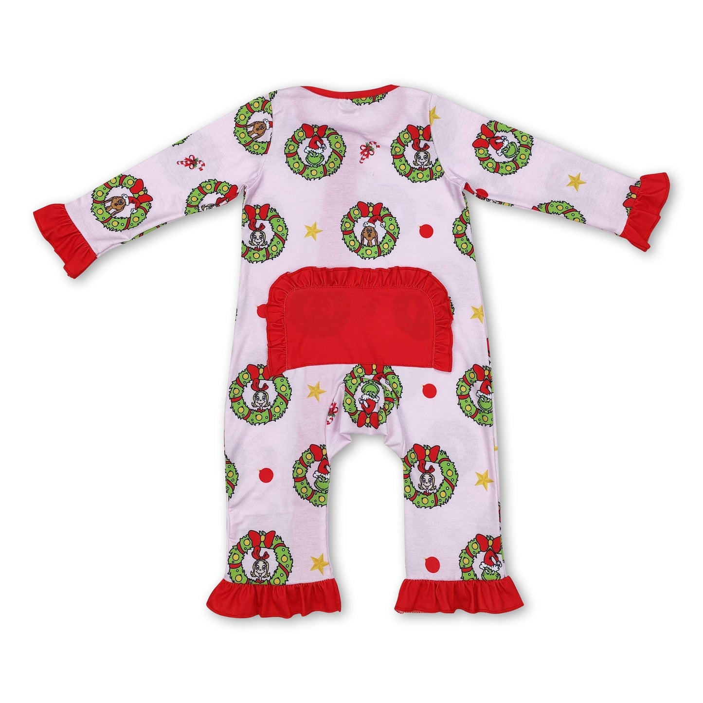 Pink-grüner Strampler mit Rüschen und Reißverschluss für Baby-Mädchen zu Weihnachten