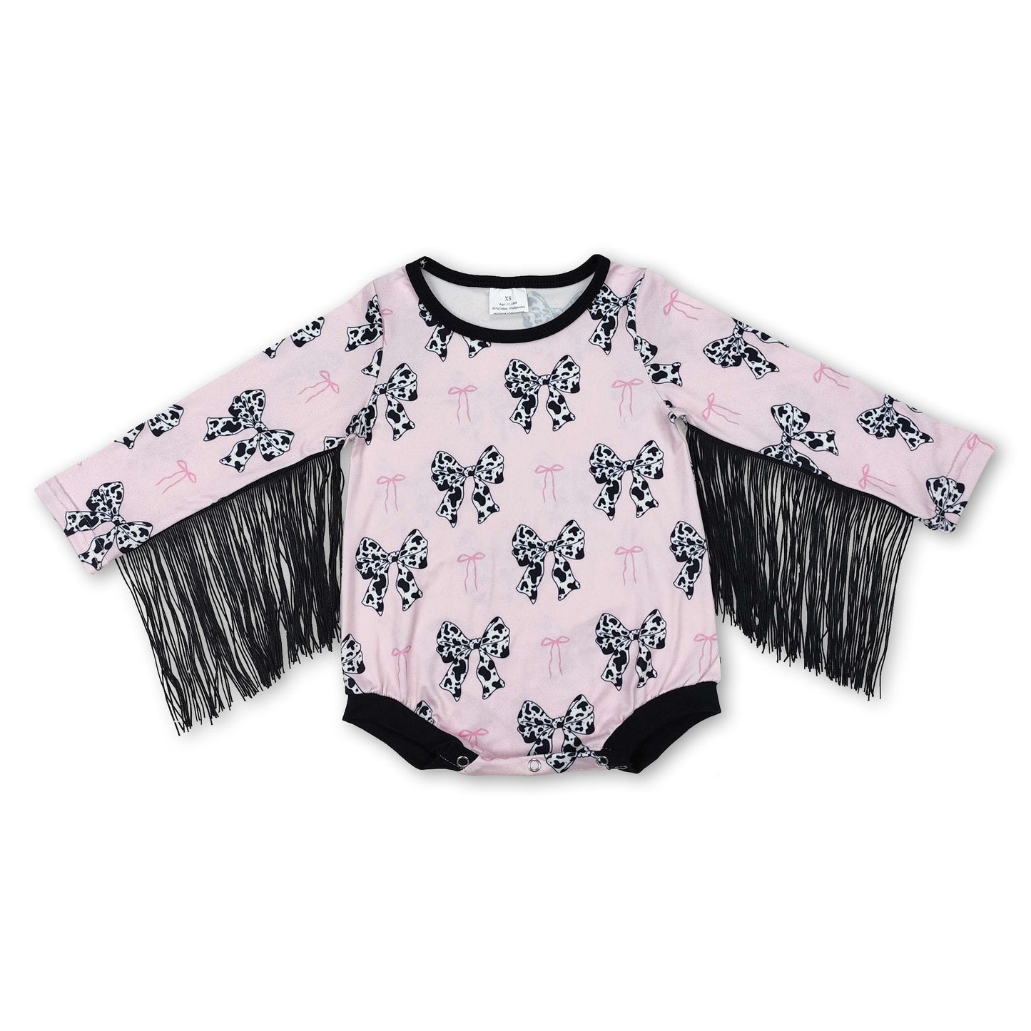 Pinker Kuhflecken-Strampler mit Schleife und Quasten für Baby-Mädchen