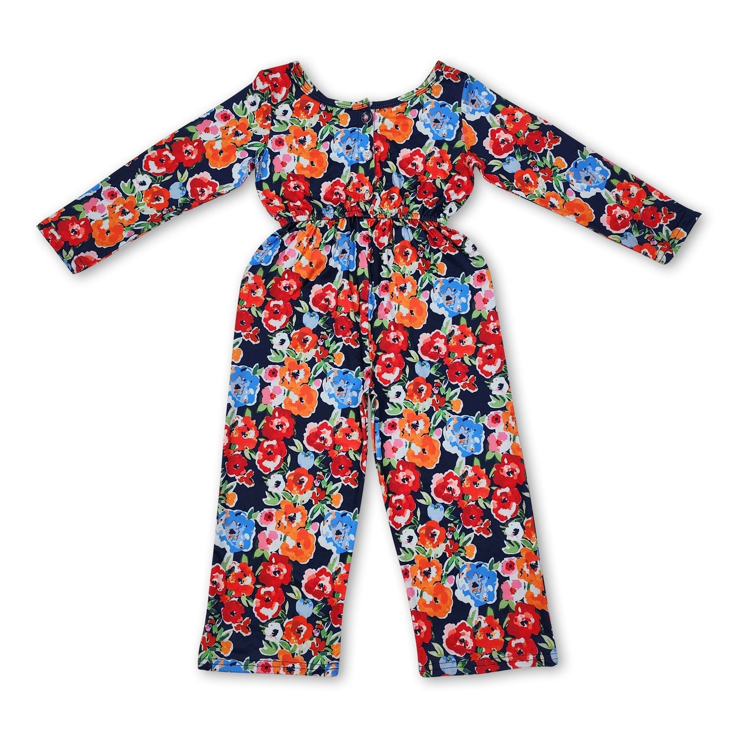 Langarm blau orange geblühmter Overall für Mädchen