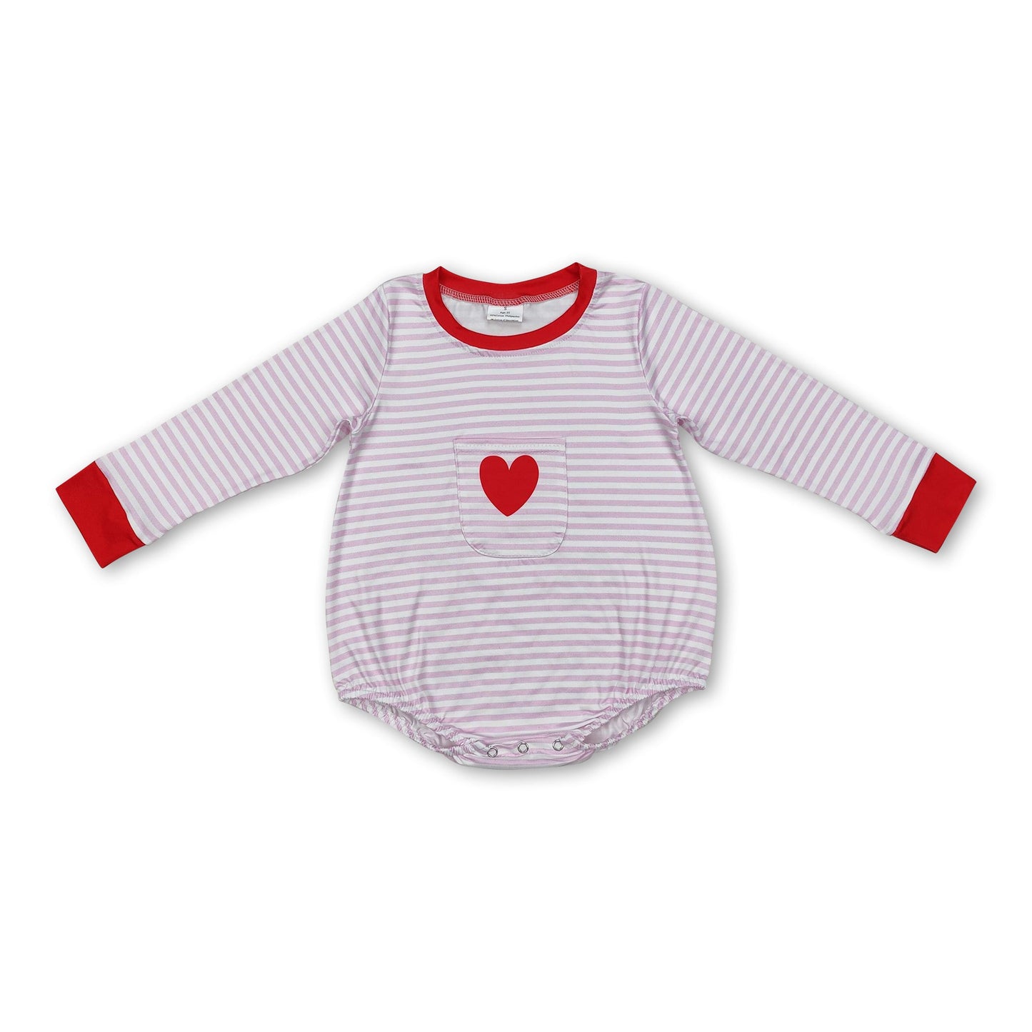 Rosa gestreifter Strampler mit Herztasche für Baby-Mädchen zum Valentinstag