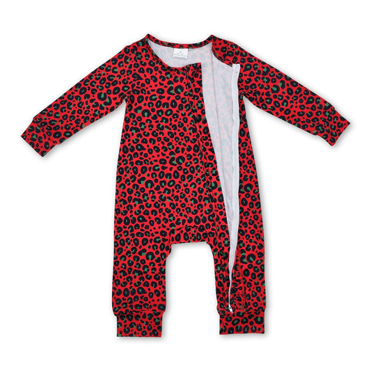 Grüner roter Leopard Baby Mädchen Weihnachtsreißverschluss Strampler