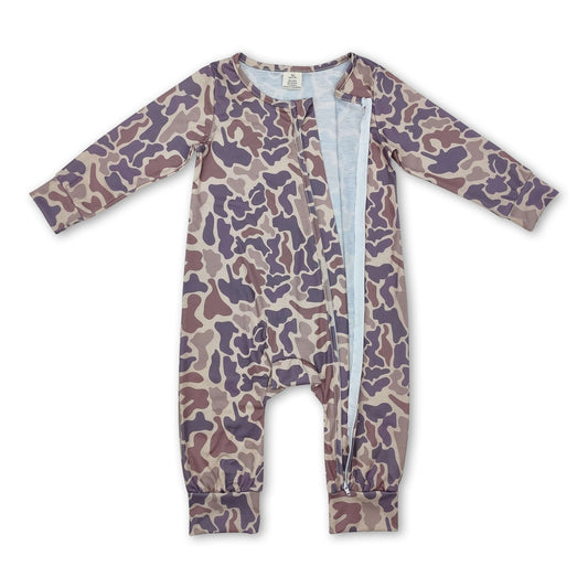 Khakifarbener Camo-Langarm-Strampler mit Reißverschluss für Babys und Kinder