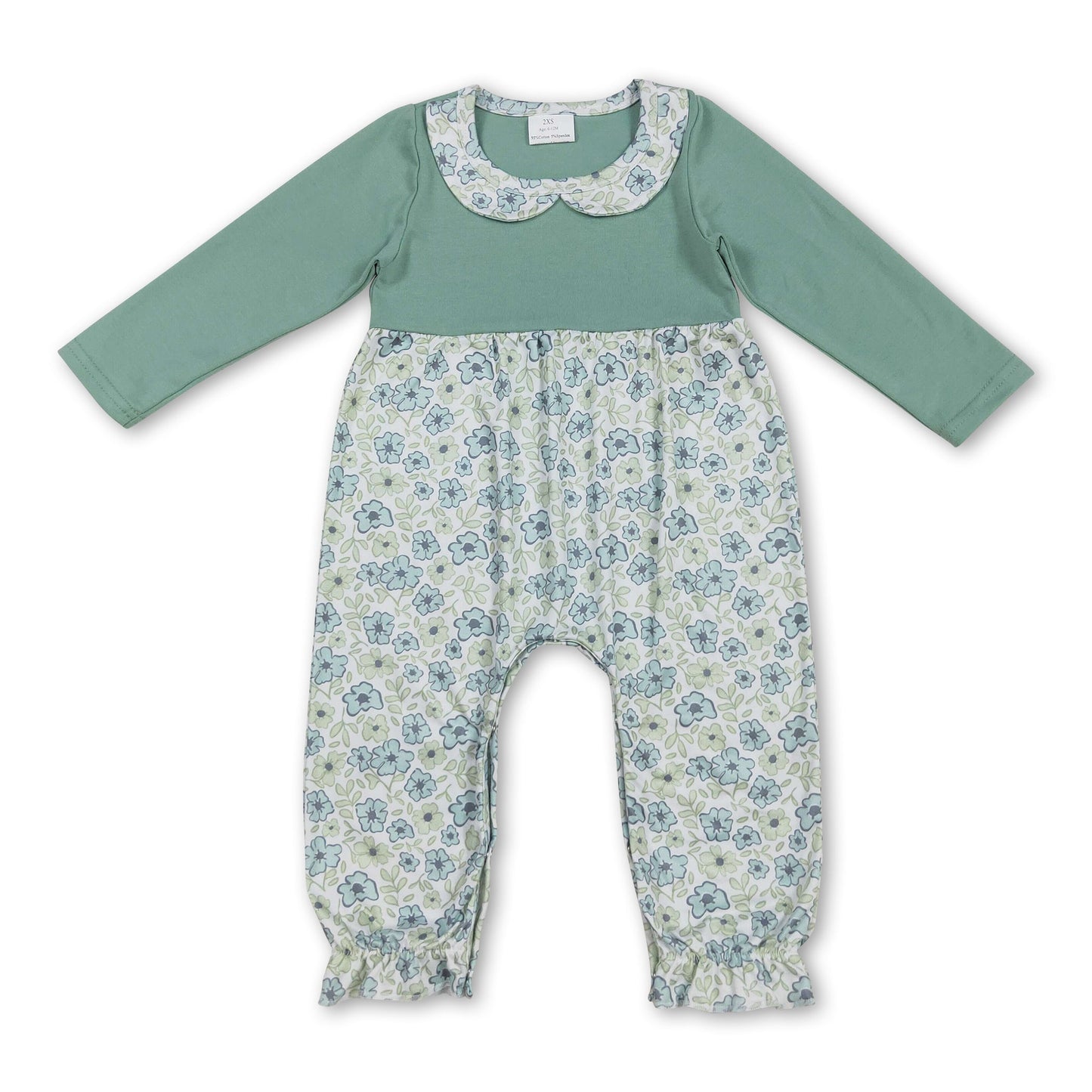 Langärmliger Baby-Strampler mit Blumenmuster und Rüschen für Mädchen