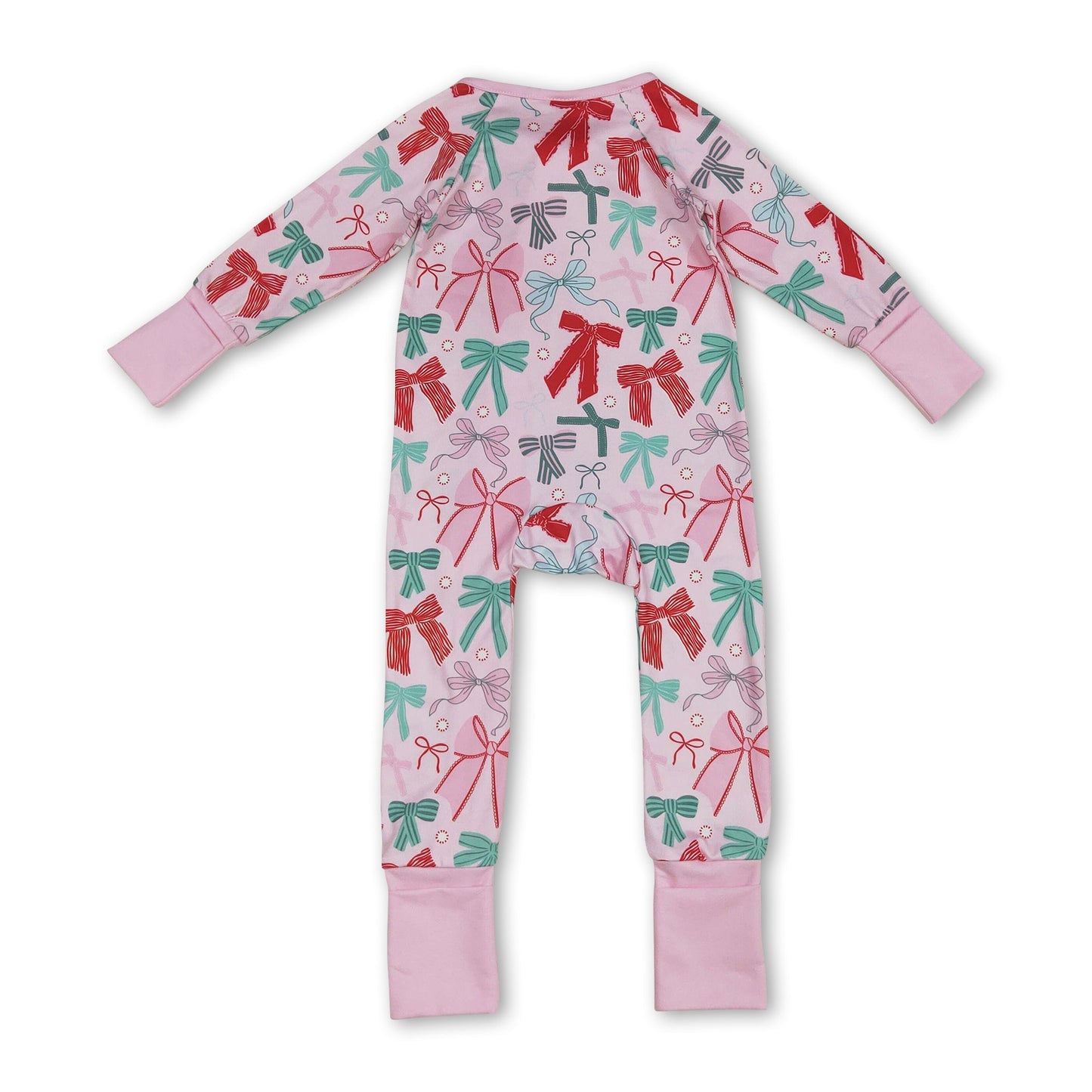 Pinke langärmlige Strampler mit Schleifen und Reißverschluss für Baby-Mädchen zu Weihnachten