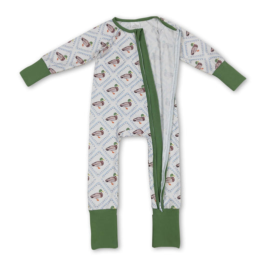 Grüner langärmeliger Enten-Baby-Overall mit Reißverschluss