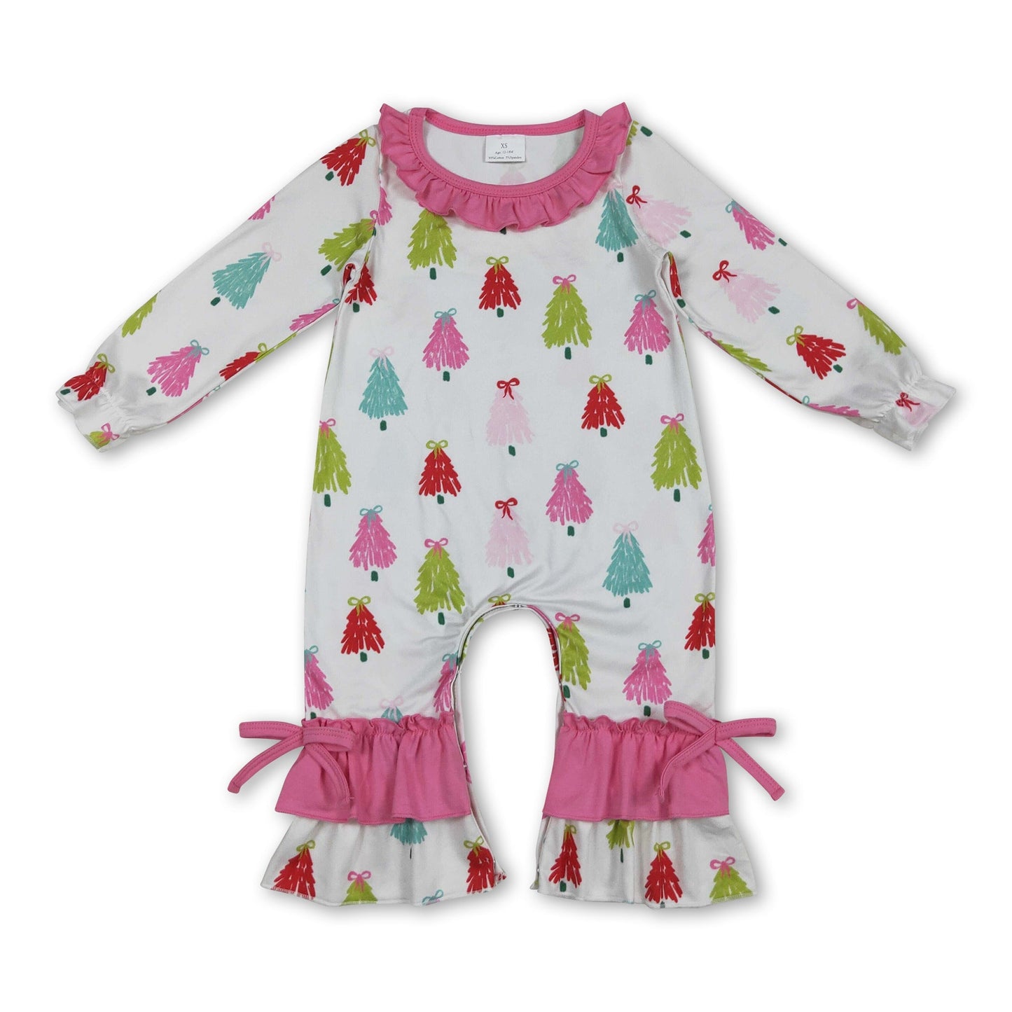 Rosa Rüschen langärmeliger bunter Weihnachtsbaum Mädchen Strampler