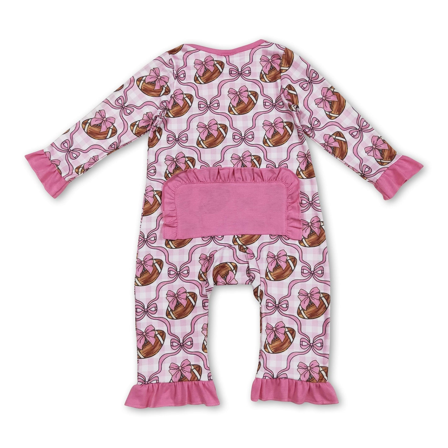 Strampler für Babymädchen, pink, Rüschen, lange Ärmel, Football-Schleife, Reißverschluss